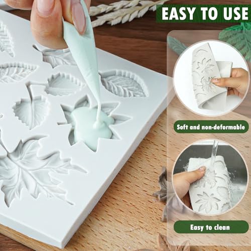 HKNMTT Leaf Fondant Silicone Mold Small Maple Shapes, 34 Cavity Tree Fern Leaves Rose Flower for Cake Cupcake Topper Craft Decorating Sugar Candy Clay Plant Moulds DIY BPA Free - style: Leaf - 4PCS