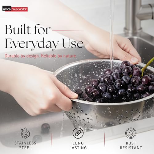 Amco 3-Piece Stainless Steel Colander Set - Silver, Set of 3