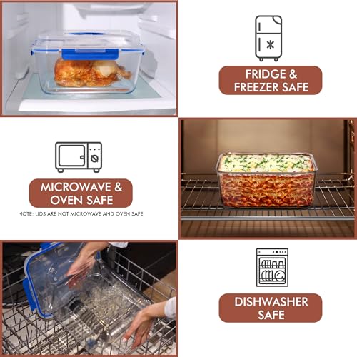 Razab 6500ml / 220 Oz / 28 Cups Extra Large Glass Food Storage Containers with Lids - Leakproof Glass Meal Prep Containers with Locking Lids for Roasting & Storing Leftover - Microwave & Oven Safe - color: Blue