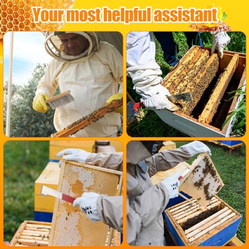 Acostop Bee Hive Tool for Beekeeping - Stainless Steel J Hook & Natural Horsehair Bee Brush, Beehive Brush Bee Frame Lifter and Scraper Bee Keeping Starter Kit for Beekeepers
