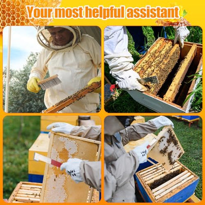 Acostop Bee Hive Tool for Beekeeping - Stainless Steel J Hook & Natural Horsehair Bee Brush, Beehive Brush Bee Frame Lifter and Scraper Bee Keeping Starter Kit for Beekeepers