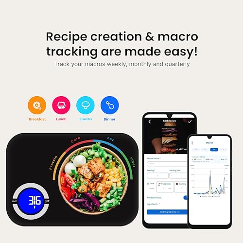 Smart Kitchen Scale- Digital Weight Grams and Oz Food Scale with Nutritional Calculator for Weight Loss, Accurately Track Calories & Macros with Bluetooth Fitness App (Black). - color: Black