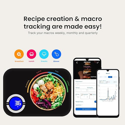 Smart Kitchen Scale- Digital Weight Grams and Oz Food Scale with Nutritional Calculator for Weight Loss, Accurately Track Calories & Macros with Bluetooth Fitness App (Black). - color: Black