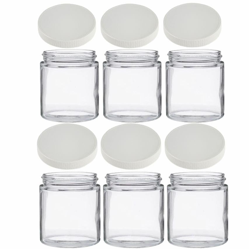JARMING COLLECTIONS Mason Jars - 16 oz Glass Extra Wide Mouth Pint Storage Jars with White Plastic Lids - Made in USA (6 pack) - color: 6 White Extra Wide Mouth Plastic Lids-16 OZ