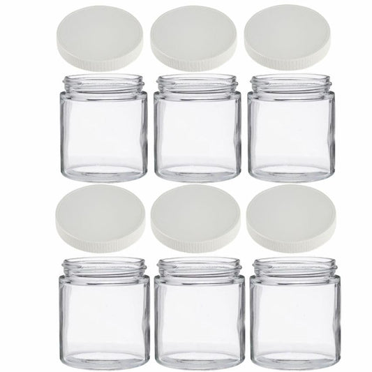 JARMING COLLECTIONS Mason Jars - 16 oz Glass Extra Wide Mouth Pint Storage Jars with White Plastic Lids - Made in USA (6 pack) - color: 6 White Extra Wide Mouth Plastic Lids-16 OZ
