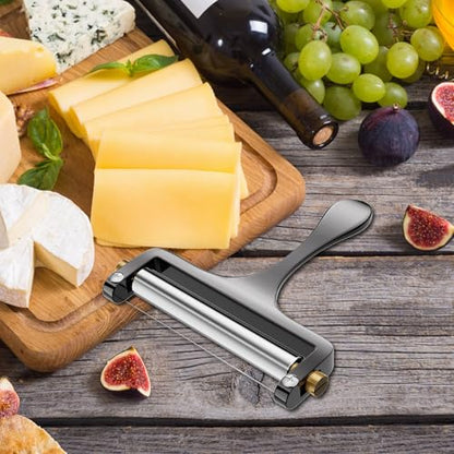 TOPULORS Wire Cheese Slicer Handheld Cutter with 1Extra Wire, Gunmetal Gray | Stainless Steel Cheese Cutter Wire for Mozzarella, Cheddar, Gruyere, Adjustable Thickness Cheese Shaver for Block Cheese - color: Gunmetal grey - Wire cheese slicer