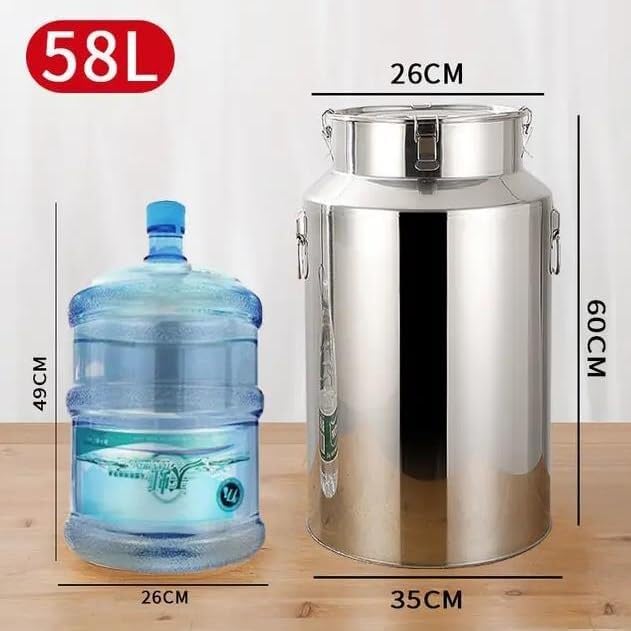 Oil Barrel Wine Barrel Liquid Storage Container, Milk Transport Can Milk Tank Fermentation Tank Sealed Barrel, Stainless Steel with Funnel(58L) - size: 58L