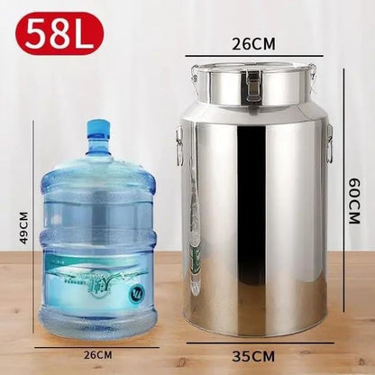 Oil Barrel Wine Barrel Liquid Storage Container, Milk Transport Can Milk Tank Fermentation Tank Sealed Barrel, Stainless Steel with Funnel(58L) - size: 58L