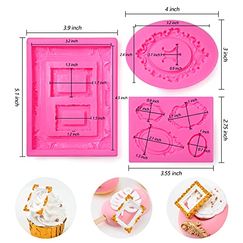 Sakolla Photo Frame Silicone Mold - 3 Pack Picture Fondant Candy Chocolate Molds Cake Decorating, Sugar, Gum Paste, Chocolate, Cookies, Resin, Polymer Clay - Pink - color: Photo Frame/Red