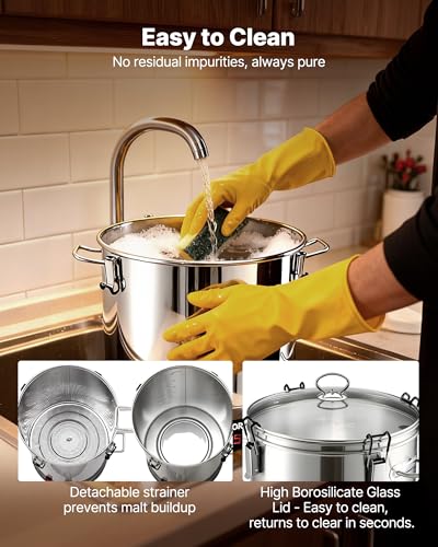 VEVOR Beer Brewing Equipment, 8 Gal/30L 304 Stainless Steel Home Beer Brewer,1500W All-in-One Home Brewing Kit with Tall strainer, Integrated Inner Barrel & Reinforced Handle - size: 8 Gal