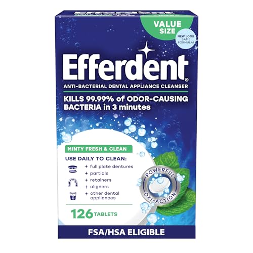 Efferdent Denture Cleaner Tablets – Dental Appliances, Aligners, Mouth Guard, and Retainer Cleaner Tablets, Minty Fresh & Clean, 126 Count - size: 126 Count (Pack of 1)