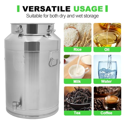 76L/20gal Milk Can with Spigot - 304 Stainless Steel Water Dispenser Food Storage Container for Liquid & Dry Goods, Wine Pail Bucket Metal Tote Jug for Kitchen, Farm - size: 76L/20gal