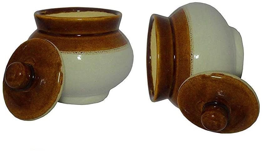Qimacplus Ceramic Handi Pickle Jar| Food Storage Jar | Multipurpose Jar | Lota Jar For kitchine and Dinning table 500 ML set of 2