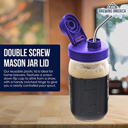 Mason Jar Lids Wide Mouth Plastic 4 pack-USA Made-Flip Cap Screw Top Pour Spout Drink Hole - Leak-proof for Kerr and Ball Canning Jars-Airtight for Drinks to Go and Controlled Pouring-Violet Purple - color: Purple