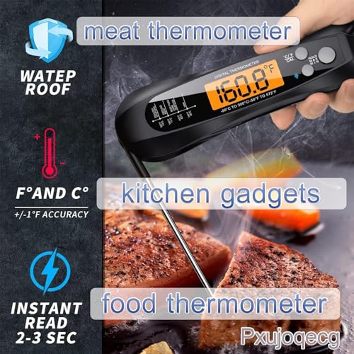 Instant Read Meat Thermometer for Cooking – Waterproof Digital Food Thermometer with Backlit LCD, Long Probe, Fast Accurate Kitchen Thermometer for BBQ, Grill, Candy & Oil (°C/°F)