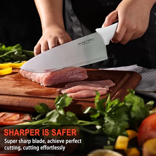 8 inch Japanese High Carbon Stainless Steel Chef Knife Set, Professional Extra Sharp Wide Cook Knife with Non-slip Ergonomic Handle, for Kitchen Home Restaurant - color: White