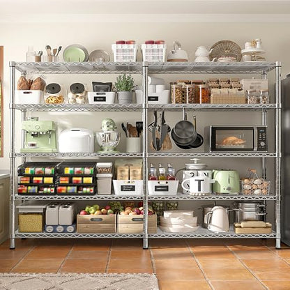 REIBII 1500LBS Storage Shelves 61.7''W Wire Shelving Unit 5 Tier Metal Shelving for Storage Rack Shelves Heavy Duty Garage Shelf Pantry Shelves Kitchen Shelving, 61.7" W*72.4" H*15.8" D, Chrome - style: Chrome-15.8" Dx61.7" Wx72.4" H-5 Tier
