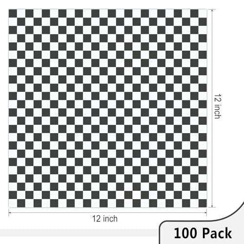 EcoDispose 12 x 12 Inches Grease Proof Deli Paper Precut Sheets for Deli Food, BBQ, Picnic, Party (100 Pcs, Black&White Checker) - size: Black Checker 12"x12"