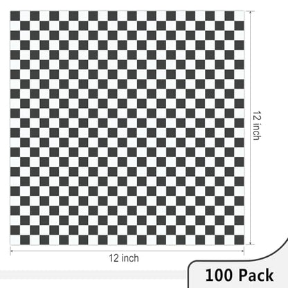 EcoDispose 12 x 12 Inches Grease Proof Deli Paper Precut Sheets for Deli Food, BBQ, Picnic, Party (100 Pcs, Black&White Checker) - size: Black Checker 12"x12"