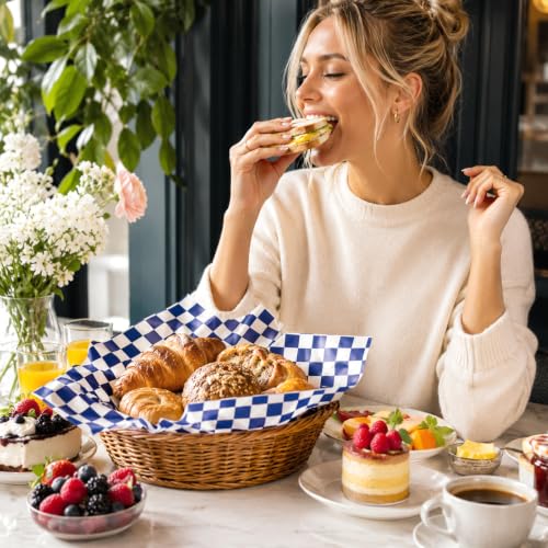 1000 Pcs Deli Paper Sheets 12x12", Premium Food Basket Liners, Grease Resistant Wax Paper Sheets for Food, Classic Checkered Sandwich Wrapping Paper for Party, Festival and Outdoors - color: Blue