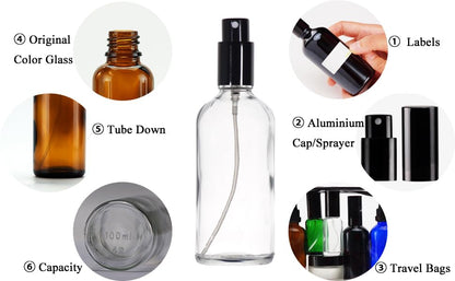 YIZHAO Clear Glass Spray Bottles 4oz, with Small Fine Mist Spray, Metal Cap, Refillable for Essential Oil,Travel,Cleaning,Perfume,Aromatherapy,Makeup – 4 Pcs - color: Transparent, size: 100ml-4