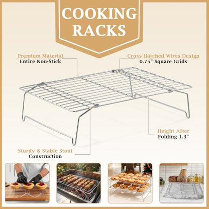 LIANYU Cooling Rack 15"x10", 5-Tier Stackable & Collapsible Stainless Steel Baking Wire Racks for Cooking, Baking, Roasting, Drying, Oven & Dishwasher Safe, Silver
