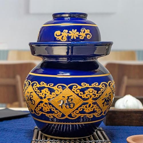 Blue Traditional Chinese Porcelain Pickle Jar,Ceramic Fermentation Crock Pickling Pot,Ceramic Fermenting Jar with Water Seal Airlock Lid Stoneware Fermenter 6kg*1
