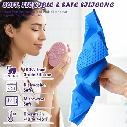 HKNMTT Silicone Bee Honeycomb Flower Oval Bar Molds, 6 Shapes 12 Cavities for Candy Soap Making Shower Steamer Homemade Bath Bomb Lotion Shampoo Bar Dessert DIY Set Non-stick Craft Food Grade 2 Pack - style: Bee & Honeycomb - 2PCS