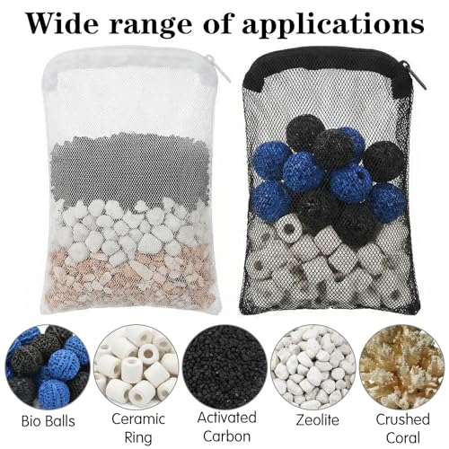 24 Pcs Mesh Bag for Aquarium Media, Aquarium Filter Media Bags | Bags Extra Fine 6.10×7.87 Inches With Zipper for Fish Tank Ceramic Rings Bio Balls(Black, White)