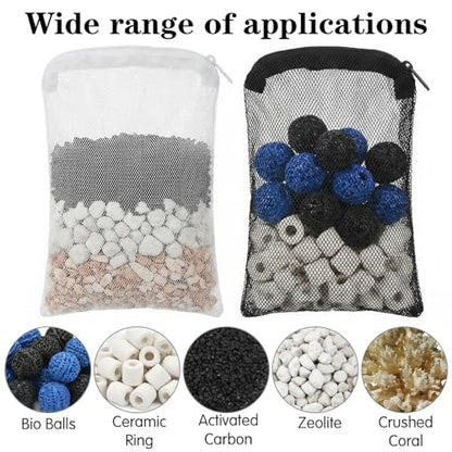 24 Pcs Mesh Bag for Aquarium Media, Aquarium Filter Media Bags | Bags Extra Fine 6.10×7.87 Inches With Zipper for Fish Tank Ceramic Rings Bio Balls(Black, White)