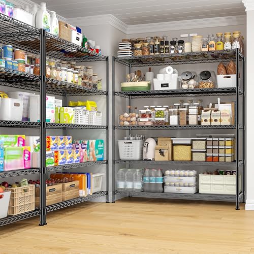 45 "W Storage Shelves 5 Tier Wire Shelving Unit Adjustable Metal Shelving Wire Shelf Pantry Shelves Wire Commercial Rack for Closet Kitchen Pantry Utility Room Garage 45" Wx 13.5" Dx70.5 H Black - size: 45" W x 70.5" Hx 13.5" D