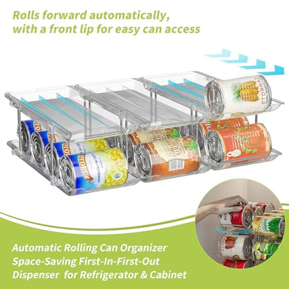 Can Organizer for Pantry Soda Can Organizer Automatic Rolling Food Pantry Storage Rack Can Dispenser for Fridge Holds 72 Cans, Fits 5.8-Inch Soda and Can, Set of 18 - size: 3 Tiers*6