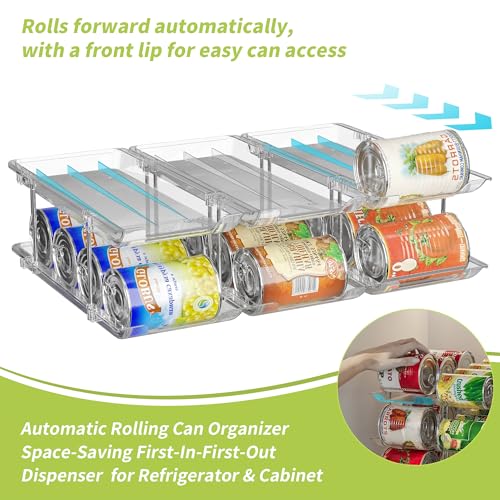 Can Organizer for Pantry Soda Can Organizer Automatic Rolling Food Pantry Storage Rack Can Dispenser for Fridge Holds 24 Cans, Fits 5.8-Inch Soda and Can, Set of 6 - size: 2 Tiers*3