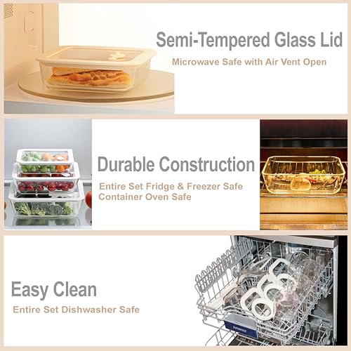 Urban Green Glass Food Container Set with Glass Lid, 3 Pack, Meal Prep Containers with Silicone Airtight Lid, 1 Large Glass Salad Bowl, 2 small dressing containers,Leakproof, 100% Plastic Free - color: White Sand - 3RD
