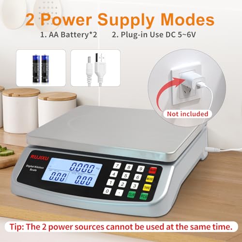 Food Scale 88lb/40kg Large Digital Kitchen Scale 0.05oz/1g with Price Computing Commercial Scale 304 Stainless Steel gram Scale for Baking Cooking Meat Restaurant ，USB or AA Battery(Included) - color: SILVER 40KG