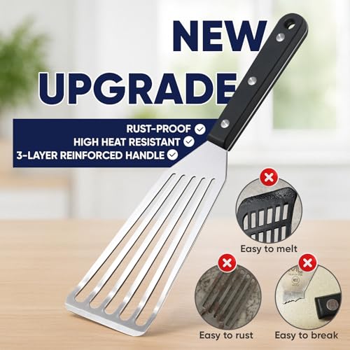 Newness Metal Fish Turner Spatula Stainless Steel for Kitchen Use, Small Griddle Egg Spatula, Flexible, Polished Metal, Corrosion Resistant, Kitchen Slotted Turner with Thin Edge Ideal for Turning,11" - size: Length:11 Inches (28 cm)