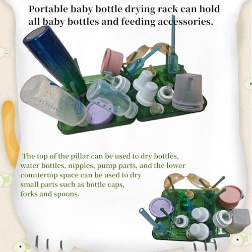 Travel Bottle Drying Rack Space Saving,Foldable Bottle Drying Rack with 16 Ribs,Portable Baby Bottle Drying Rack for Bottles,Breast Pumps and Other Feeding Accessories,Widely Used Daily Basis - color: Green