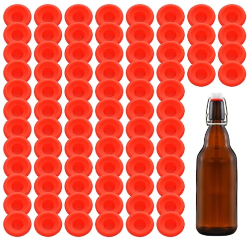 80 PCs Silicone Gaskets Washers Seals for Cap Swing Flip Top Bottle-Red for Home Brew Beer Soda Bottle Sealing - color: Red