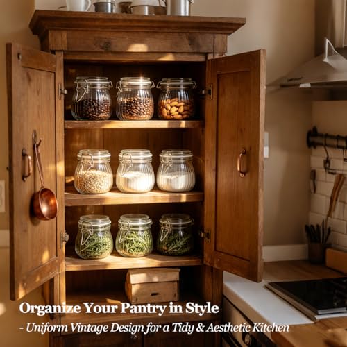 ComSaf 6-Pack 17oz Ribbed Glass Storage Jars with Airtight Clamp Lids, Decorative Wide Mouth Pint Canisters for Jam, Spices, Nuts, Coffee Beans, Snacks, Honey - Kitchen Pantry and Drawer Organization - size: 17oz*6-Ribbed