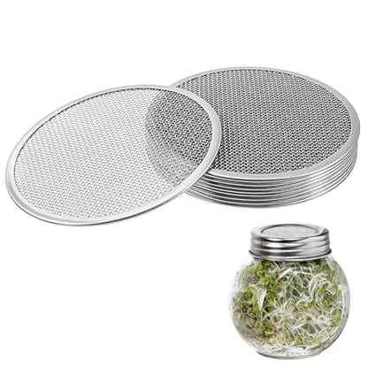 10 Pack Sprouting Lids for Mason Jars, 82mm Wide Mouth Mason Jar Strainer Lids, Stainless Steel Durable Sprouting Lid for Beans, Alfalfa, Broccoli