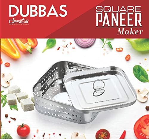 Dubbas - Square Paneer Maker, Stainless Steel Indian Paneer Press/Tofu Press/Paneer Mould - Size 5.25"W x 5.25"L x 1.5H inches