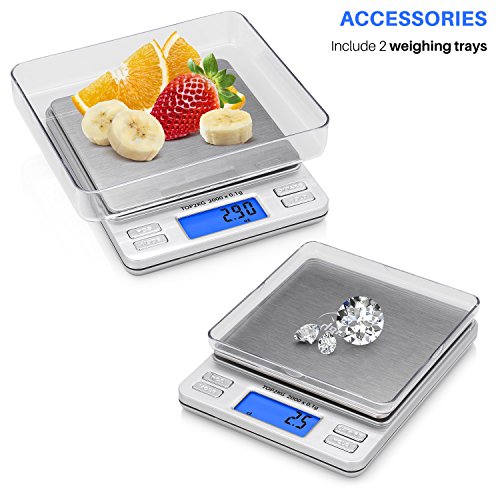 Smart Weigh Pro Digital Pocket Scale – 2000g x 0.1g Precision Gram Scale with LCD Display, 6 Weighing Units, Hold & Count Functions – Includes 2 Trays and Batteries (Silver) - size: 2000 Grams
