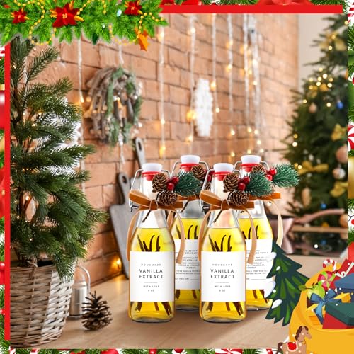 Sieral 9 Sets Vanilla Extract Bottles Clear Swing Top Glass Bottles for Gift Giving Homemade Vanilla Extract Jar Funnel Rope Labels for New Year Brewing Oil Beer Tea DIY Supply(Square Stickers,8 oz) - size: 8 oz, style: Square Stickers
