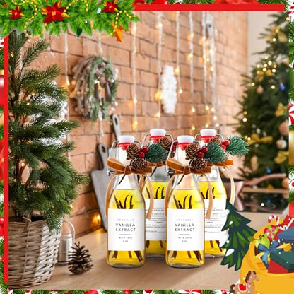 Sieral 9 Sets Vanilla Extract Bottles Clear Swing Top Glass Bottles for Gift Giving Homemade Vanilla Extract Jar Funnel Rope Labels for New Year Brewing Oil Beer Tea DIY Supply(Square Stickers,8 oz) - size: 8 oz, style: Square Stickers