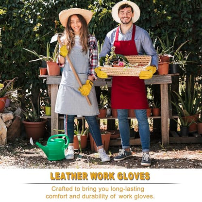 LOCCEF 2 Pairs Leather Work Gloves for Men and Women,Cowhide Leather Gloves Utility Working Gloves