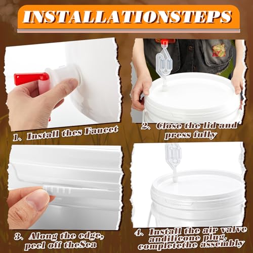 4 Pcs 6.5 Gallon Fermenting Bucket White Fermentation Bucket with Spigot Twin Bubble Airlock and Silicone Bung Fermentation Kit for Home Beer Wine Mead Other Fermented Beverage - size: 6.5 Gallon