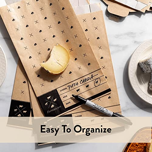 Formaticum - 75-Pack Cheese Storage Bags - 6.25 x 11 Professional Grade Cheese Wax Paper Bags to Keep Food Fresh - Porous Brown Paper Bags From France