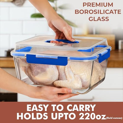Razab 6500ml / 220 Oz / 28 Cups Extra Large Glass Food Storage Containers with Lids - Leakproof Glass Meal Prep Containers with Locking Lids for Roasting & Storing Leftover - Microwave & Oven Safe - color: Blue