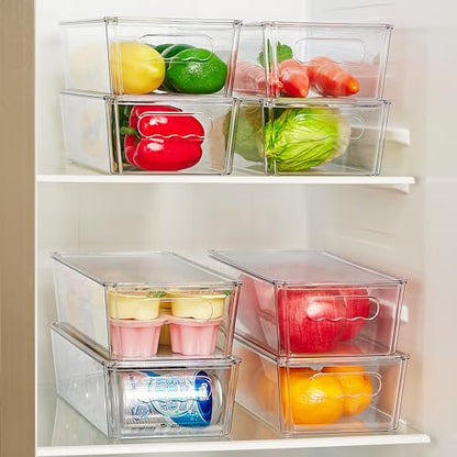 Vtopmart 4pcs Clear Organizers and Storage Bins with Lids, Stackable Plastic Storage Containers with Handles for Fridge, Freezer, Pantry, Cabinet, Kitchen Organization - size: With Lid