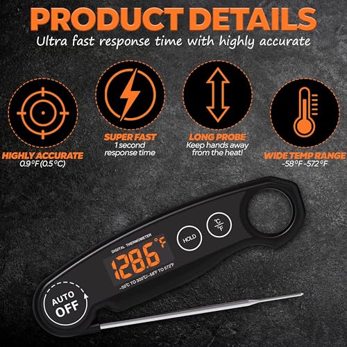 Instant Read Food Thermometer Rechargeable Meat Thermometer Digital Kitchen Thermometer - Fast & Accurate Food Thermometer for Cooking, Grill Thermometer, Birthday Gift for Husband, Dad, Men